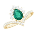 thumbnail image 1 of Rosec Jewels Designer Lab Grown Emerald Pear Shaped Engagement Ring (AAAA Grade) - Emerald Diamond Ring - with Jewelry Box, 10K Yellow Gold, US 7.00, 1 of 9