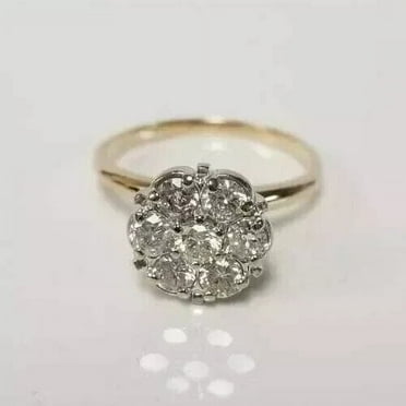 Women 1.50Ct Round Cut Diamond Cluster 925 Sterling Silver Engagement Ring 14K Yellow Gold Plated