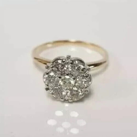 Women 1.50Ct Round Cut Diamond Cluster 925 Sterling Silver Engagement Ring 14K Yellow Gold Plated
