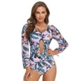 thumbnail image 1 of Women 1-Piece Long Sleeve Rash Guard UV UPF 50+ Sun Protection Swimsuit Swimwear Swimming Surfing Diving Suit -L US(12-14), 1 of 6