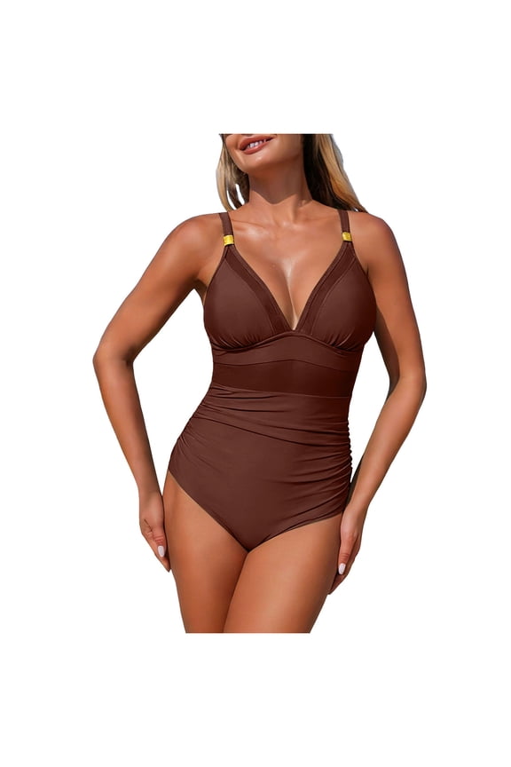 Women 1 Piece Swimsuit Lady Girls Color Block Print Bathing Suits Athletic Swimwear Costume Padded Swimsuit Monokini Push Up Swimwear