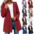 thumbnail image 1 of Women 100% Cotton Cable Knit Hooded Sevevn Long Coat Full Zip Front Long Sleeve Pocket Warm Casual Outer Jacket, 1 of 7