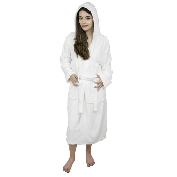 Women 100% Luxury Terry Cotton Hooded Shawl Bathrobe Toweling Spa