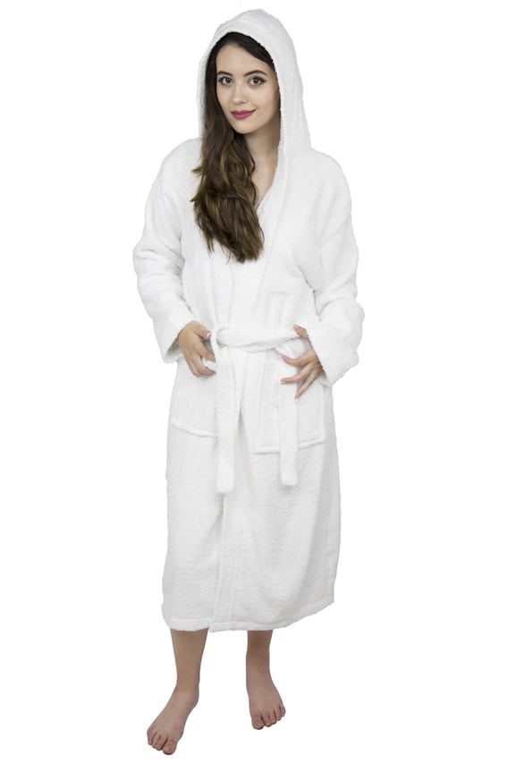 Women 100% Luxury Terry Cotton Hooded Shawl Bathrobe Toweling Spa