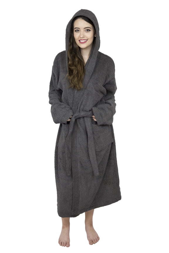 Women 100% Luxury Terry Cotton Hooded Shawl Bathrobe Toweling Spa