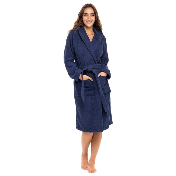 Women 100% Luxury Terry Shawl Cotton Hooded Toweling Bathrobe Spa