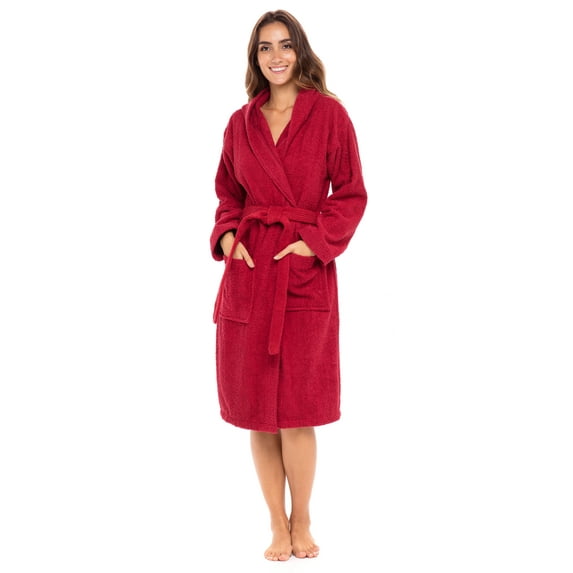 Women 100% Luxury Terry Shawl Cotton Hooded Toweling Bathrobe Spa