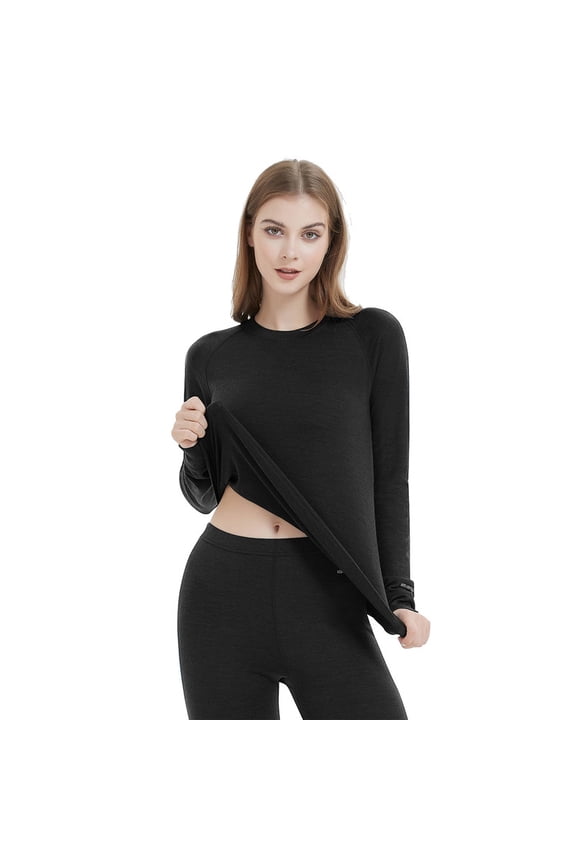 Women 100% Merino Wool Base Layer Top Long Sleeve Ski Thermal Shirt Midweight