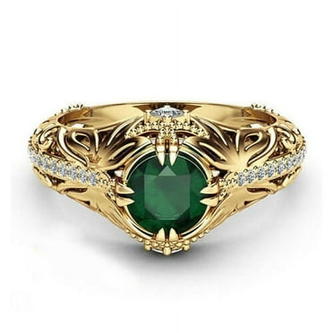 Women 14k Gold Natural Diamond Green Emerald Rings