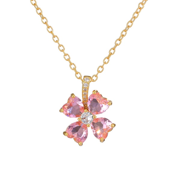 Women 18K Gold Plated Zirconia Crystals Lucky Four Leaf Clover Pendant Necklace 18 inches for Women