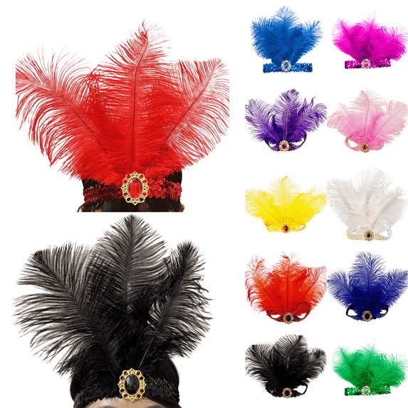 Women 1920s Flapper Headband BWASD Multiple Colors Party Headdress Mardi Gras 1920s Sparkling Sequin Showgirl Flapper Headband Cocktail for Retro Parties Black