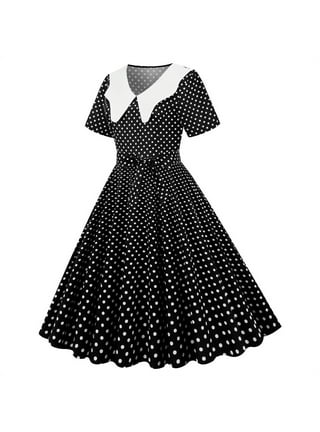 Women's 50s 60s Vintage Cocktail Dress Polka Dot Short Sleeve Flared A-Line  Swing Midi Homecoming Prom Dresses