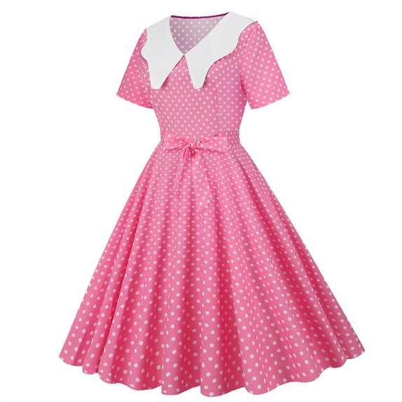 Women 1950s Cape Collar Dresses 50s Vintage Short Sleeve Cocktail Swing Dress Polka Dot Rockabilly Prom Midi Dress