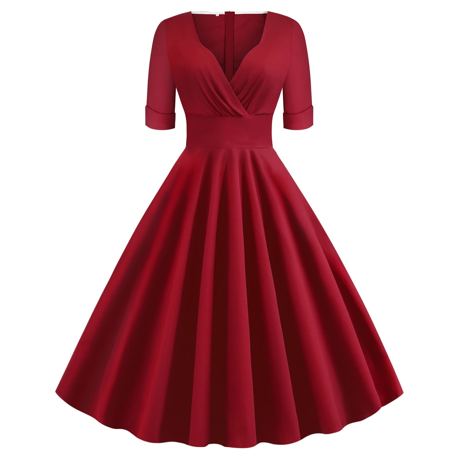 Women 1950s Retro Vintage Formal Cocktail Swing Dresses Short Sleeve V Neck  Solid Elegant A Line Evening Prom Dress