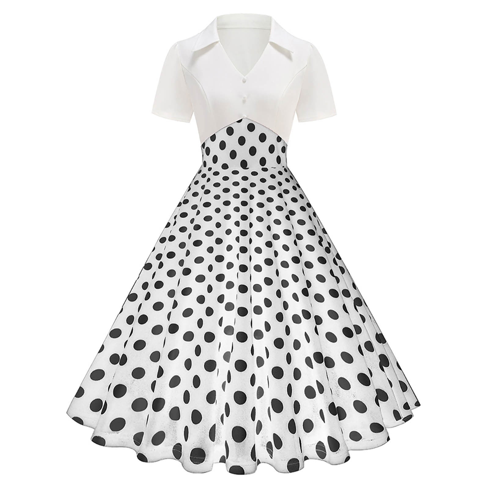 Women's 1950s Vintage Polka Dot Swing Dress - Peter Pan Collar Retro Cocktail Party Dress