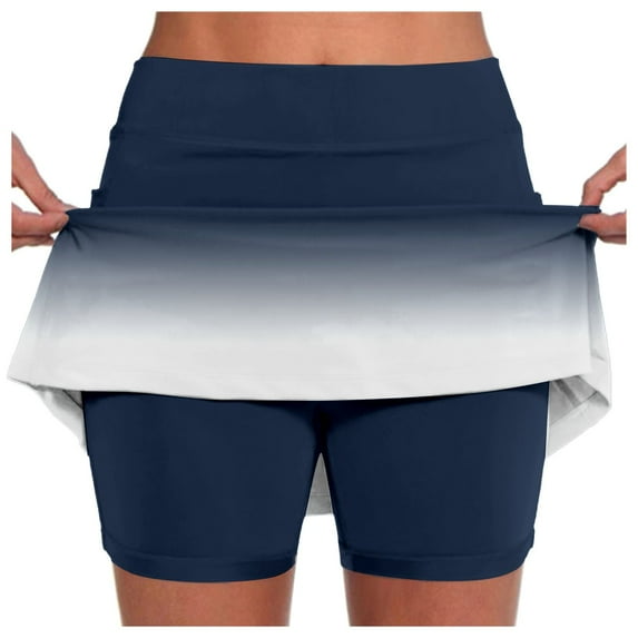 Women 2 In 1 Running Shorts 2 In 1 High Waisted Compression Liner Shorts Lightweight Comfy Breathable Athletic Workout Skirts Shorts with Liner Pockets,Dark Blue,L