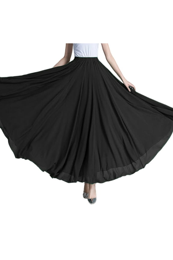 Women 2 Layers Chiffon Lyrical Dance Long Skirt for Latin Ballet Performances