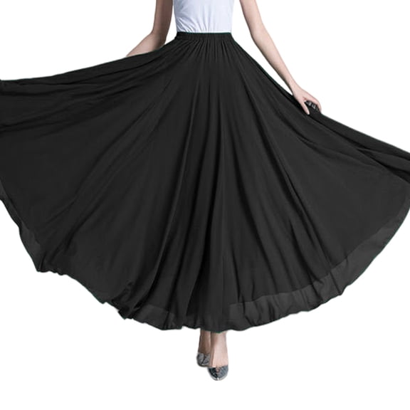 Women 2 Layers Chiffon Lyrical Dance Long Skirt for Latin Ballet Performances