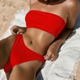 thumbnail image 1 of Women 2 Piece Bandeau Swimsuits Ribbed Strapless Bandeau Bikini Set High Cut Bathing Suits, 1 of 6