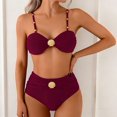 thumbnail image 1 of Women 2 Piece Bikini Sets Seashell Ring Swimsuit High Waisted Cutout Beach Summer Fashion Swim Bathing Suits Wine L, 1 of 6