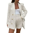 thumbnail image 1 of Women 2 Piece Blazer Shorts Sets Long Sleeve Double Breasted Suit Jackets Business Outfit, 1 of 4