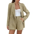 thumbnail image 1 of Women 2 Piece Blazer Shorts Sets Long Sleeve Double Breasted Suit Jackets Business Outfit, 1 of 4