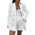 thumbnail image 1 of Women 2 Piece Blazer Shorts Sets Long Sleeve Double Breasted Suit Jackets Business Outfit, 1 of 5