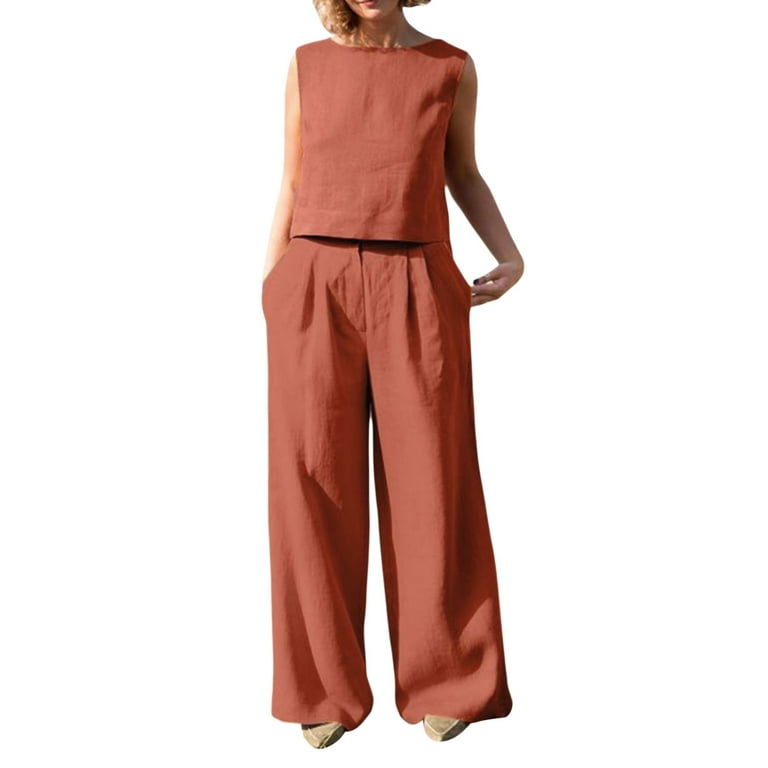 Women 2 Piece Cotton Linen Sets Outfits 