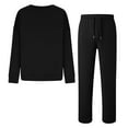 thumbnail image 1 of Women 2 Piece Cozy Loungewear Outfits,Thick Long Sleeve Long Pants Warm Tight Stretchy Leg Crew Neck Sweatshirt Set, Pajama Set for Women,Size:XXL, 1 of 7