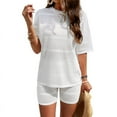 thumbnail image 1 of Osfvolr Women 2 Piece Crochet Outfits Summer Knit Lounge Sets Short Sleeve Tops and Shorts Beach Set Summer Vacation White M, 1 of 5
