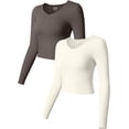 thumbnail image 1 of Women 2 Piece Crop Tops V Neck Long Sleeve Stretch Fitted Underscrubs Layer Tee Exercise Shirts Toga Tops, 1 of 3