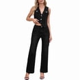 thumbnail image 1 of Women 2 Piece Denim Set Button Sleeveless Jean Vest Y2k Shirt Wide Leg Jeans Palazzo Pants Black & Gray Suit L, 1 of 9