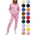 thumbnail image 1 of Women 2 Piece Fleece Tracksuit Zip Up Long Sleeve Hoodies Elastic Waist Joggers Fall Athletic Running Casual Outfits S-3XL, 1 of 7