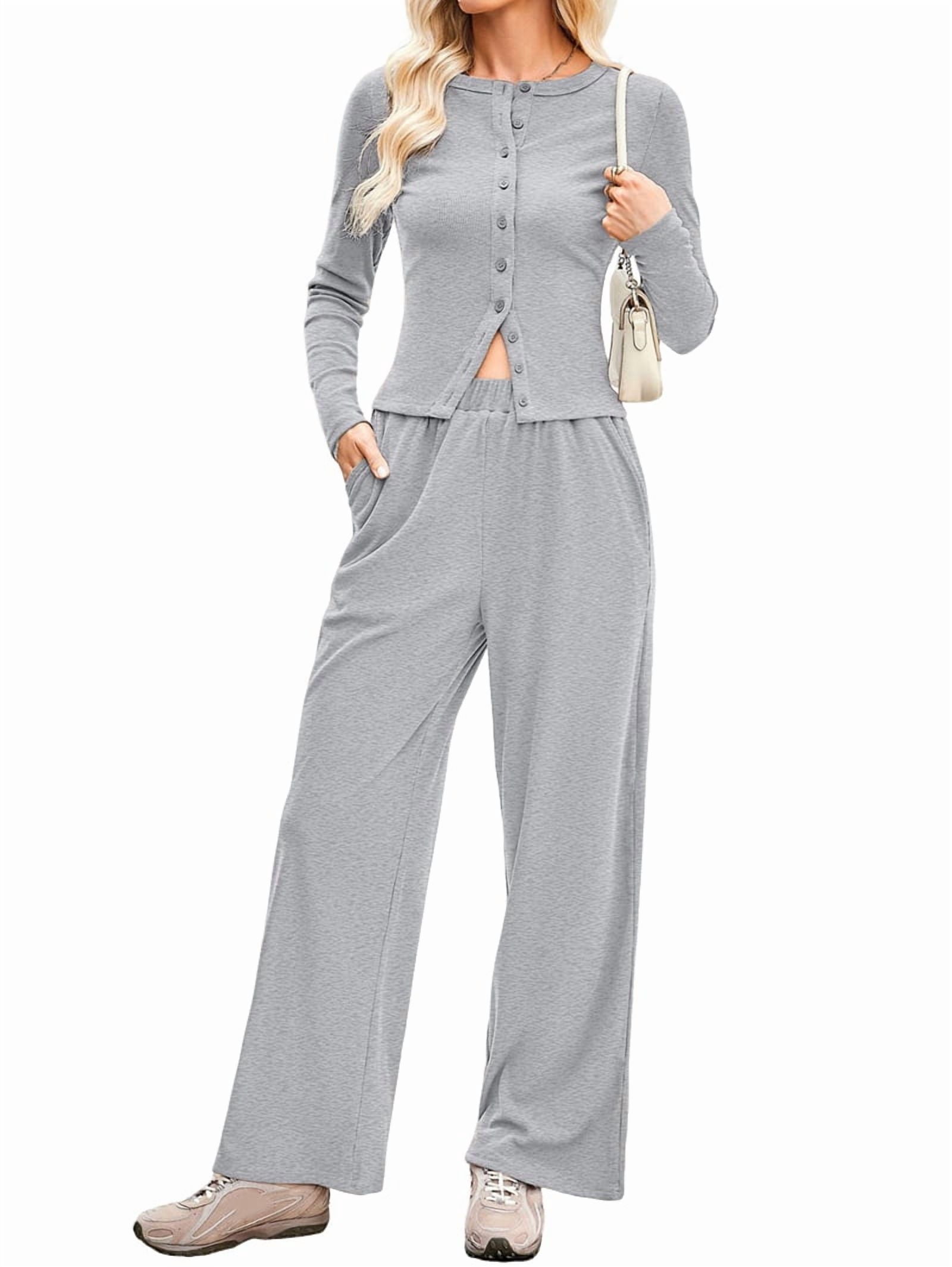 Women 2 Piece Foldover Yoga Flare Pants Long Sleeve Knit Tops