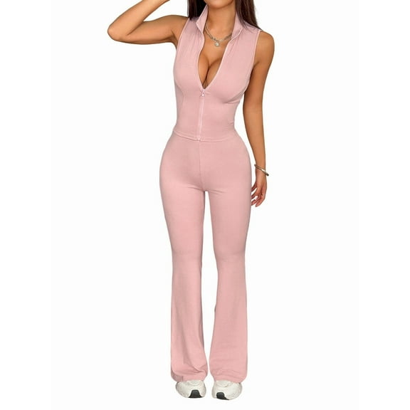 Women 2 Piece Front Zipper Yoga Wide-Leg Pants Crop Tops Casual Y2K Outfits Matching Tracksuit Set Light Pink S