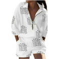 thumbnail image 1 of Women 2 Piece Half Zip-Up Floral Shirt and Shorts Sets Casual Vacation Outfits with Pockets White Letters XXL, 1 of 3