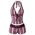 thumbnail image 1 of Women 2 Piece Halter Tankini Swimsuits Tropical Floral Print Tie Front Tank Top Boyshort Bottoms Split Bathing Suit For Beach Pool Vacation, 1 of 8