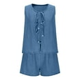 thumbnail image 1 of Women 2 Piece Jean Outfits Sleeveless V Neck Tie Front Vests with Shorts Suits Trendy Summer 2025 Casual Cute Denim Sets Lady 2 Piece Summer Cotton Linen Outfits Sets Light Blue L, 1 of 6