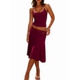 thumbnail image 1 of Women 2 Piece Lace Halter Neck Crop Top and Midi Skirt Set Summer Vacation Going Out Outfits Wine Red XS, 1 of 8