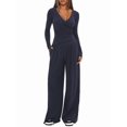 thumbnail image 1 of Women 2 Piece Lounge Fall Outfits Sets Neck Shirts and Wide Leg Pants Casual Matching Sets Dark Blue L, 1 of 6