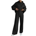 thumbnail image 1 of Women 2 Piece Lounge Outfits Cotton Ribbed Knit Sweatsuits Oversized Pullover Hoodie and Wide Leg Sweatpant Set (L, Black), 1 of 7