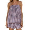 thumbnail image 1 of Women 2 Piece Lounge Set Plaid Summer Pajama Set Sleeveless Peplum Cami Top and Wide Leg Shorts Set Beachwear Vacation Outfits, 1 of 6