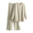 thumbnail image 1 of Women 2 Piece Lounge Sets 2025 Fall Outfits Casual Crew Neck Knit Sweater Tops Pant Set Travel Airport Clothes, 1 of 8