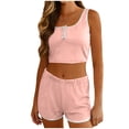 thumbnail image 1 of Women 2 Piece Lounge Sets Button Scoop Neck Casual Cropped Tank Top Summer Elastic Waist Shorts Lightweight Fashion Outfits Set, 1 of 5
