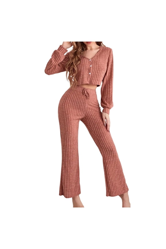Women 2 Piece Lounge Sets Matching Airport Travel Outfits 2025 Winter Clothing Fall Pajamas Sweat Suits Brown L