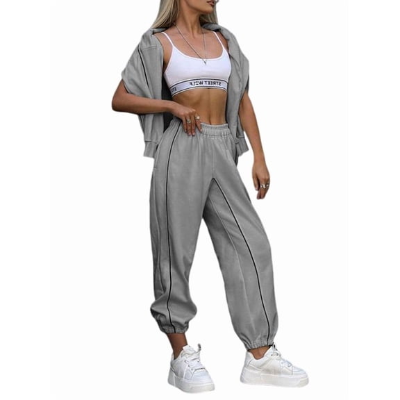 Women 2 Piece Lounge Sets Sweatsuit Fall Outfits Matching Wide Leg Pants Set Tracksuit Trendy Clothes Gray M