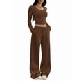 thumbnail image 1 of Women 2 Piece Matching Lounge Sets Clothing Comfiest Wide Leg Pants Y2K Sweatsuits Fall Outfit Brown S, 1 of 10