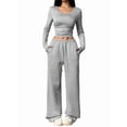 thumbnail image 1 of Women 2 Piece Matching Lounge Sets Clothing Comfiest Wide Leg Pants Y2K Sweatsuits Fall Outfit Gray S, 1 of 10