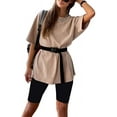 thumbnail image 1 of Women 2 Piece Outfit Sets Casual Oversized T-Shirt Tops Biker Shorts Workout Sport S Tracksuit, 1 of 2