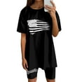 thumbnail image 1 of Women 2 Piece Outfit Sets Short Sleeve Independence Day 4th of July American Flag Print Print Top And Running Yoga Suit Shorts Sports Tracksuit, 1 of 5